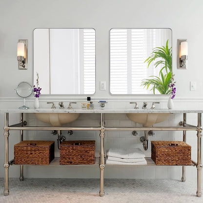 Chrome Bathroom Mirrors for over Sink, 36X40 Inch Polished Silver Mirror for Wall, Rectangular Metal Framed Vanity Mirror -Modern Clean Design with Superior Stainless Steel Frame