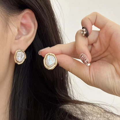 SOQ Fashion Jewelry Earrings,Stud Jewelry Metal Earrings Gold Plated Pearl Stud Earrings Stainlesssteel Jewelry Jewels