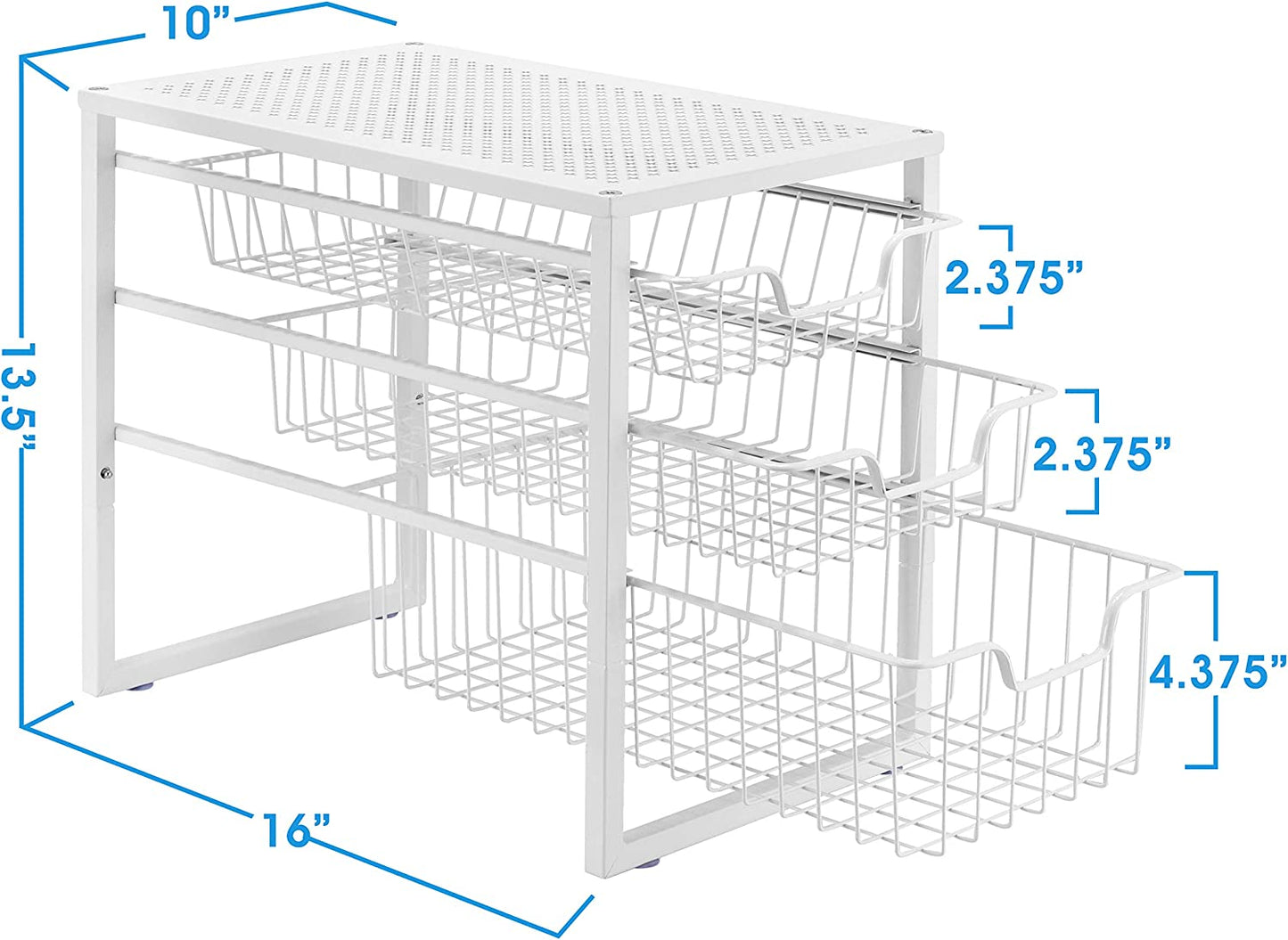 3-Tier under Sink Cabinet Organizer with Sliding Storage Drawer, Desktop Organizer for Kitchen Bathroom Office, Stackable, White