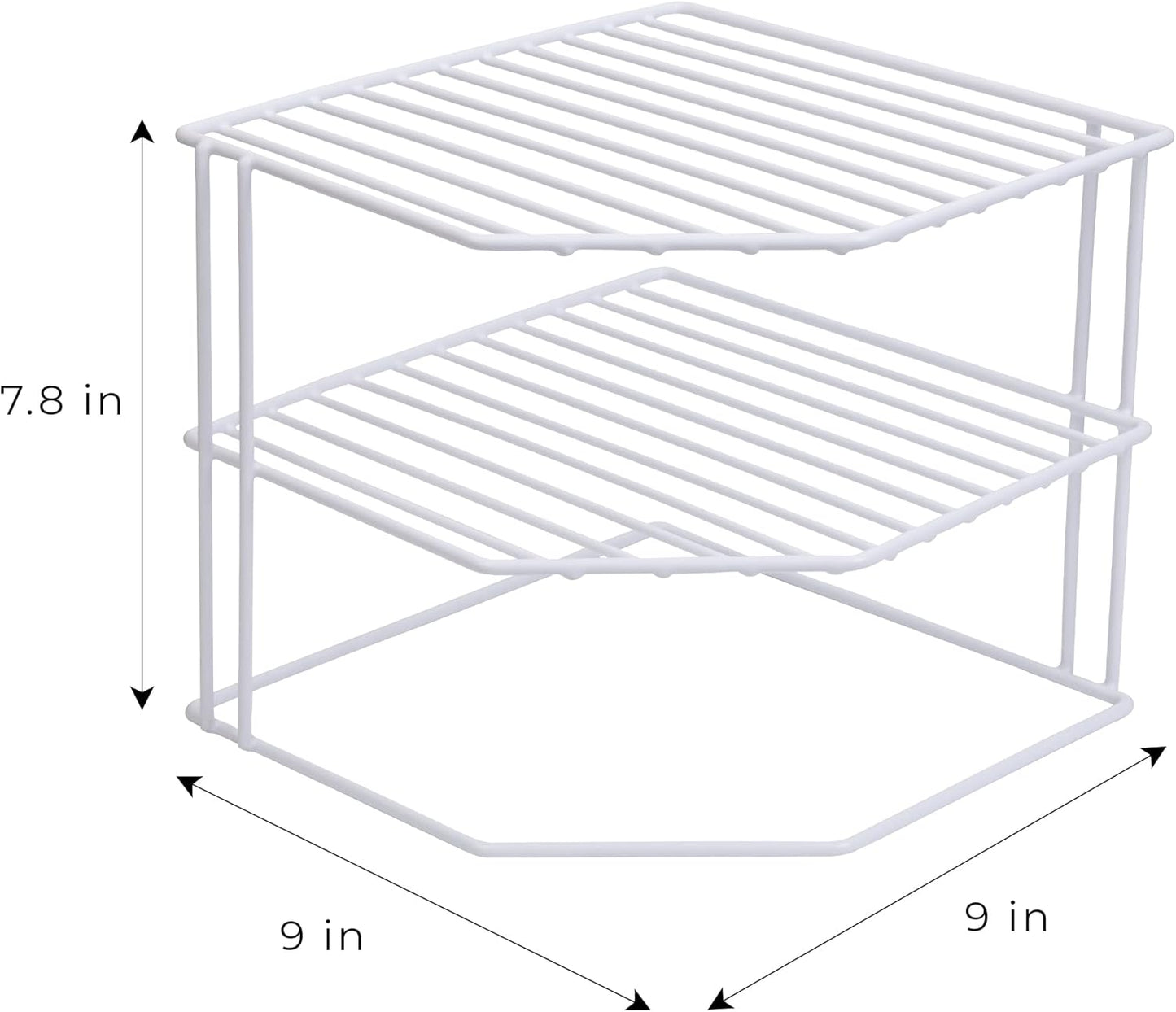 3-Tier Kitchen Corner Shelf Rack - Steel Metal Wire - Rust Resistant - Plates, Dishes, Cabinet & Pantry Organizer - Kitchen Organization (9 X 8 Inch) [White]