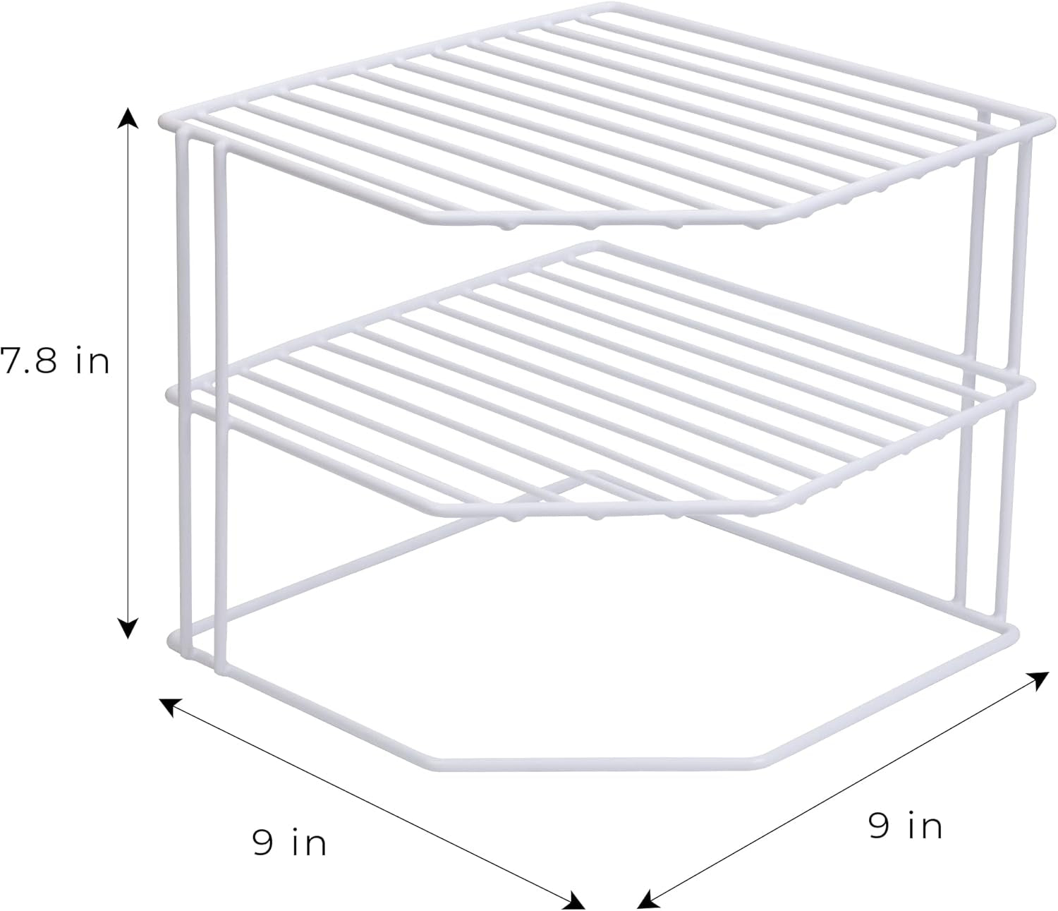 3-Tier Kitchen Corner Shelf Rack - Steel Metal Wire - Rust Resistant - Plates, Dishes, Cabinet & Pantry Organizer - Kitchen Organization (9 X 8 Inch) [White]