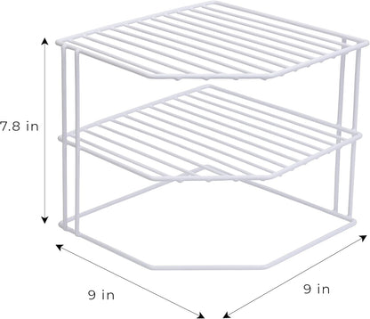 3-Tier Kitchen Corner Shelf Rack - Steel Metal Wire - Rust Resistant - Plates, Dishes, Cabinet & Pantry Organizer - Kitchen Organization (9 X 8 Inch) [White]
