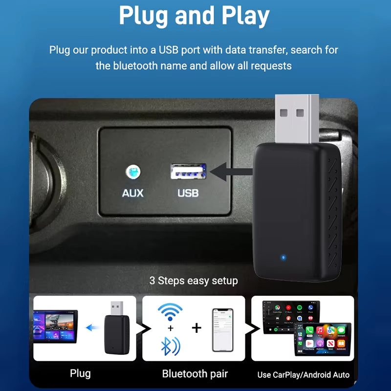New Wired to Wireless Carplay and Android Auto 2In1 Mini Adapter 5Ghz Wifi5 Suitable for 99% of Original Wired Carplay/Auto Cars