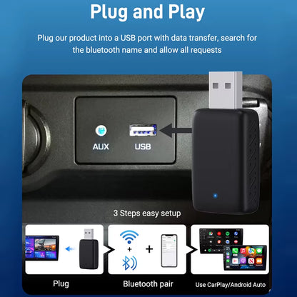 New Wired to Wireless Carplay and Android Auto 2In1 Mini Adapter 5Ghz Wifi5 Suitable for 99% of Original Wired Carplay/Auto Cars