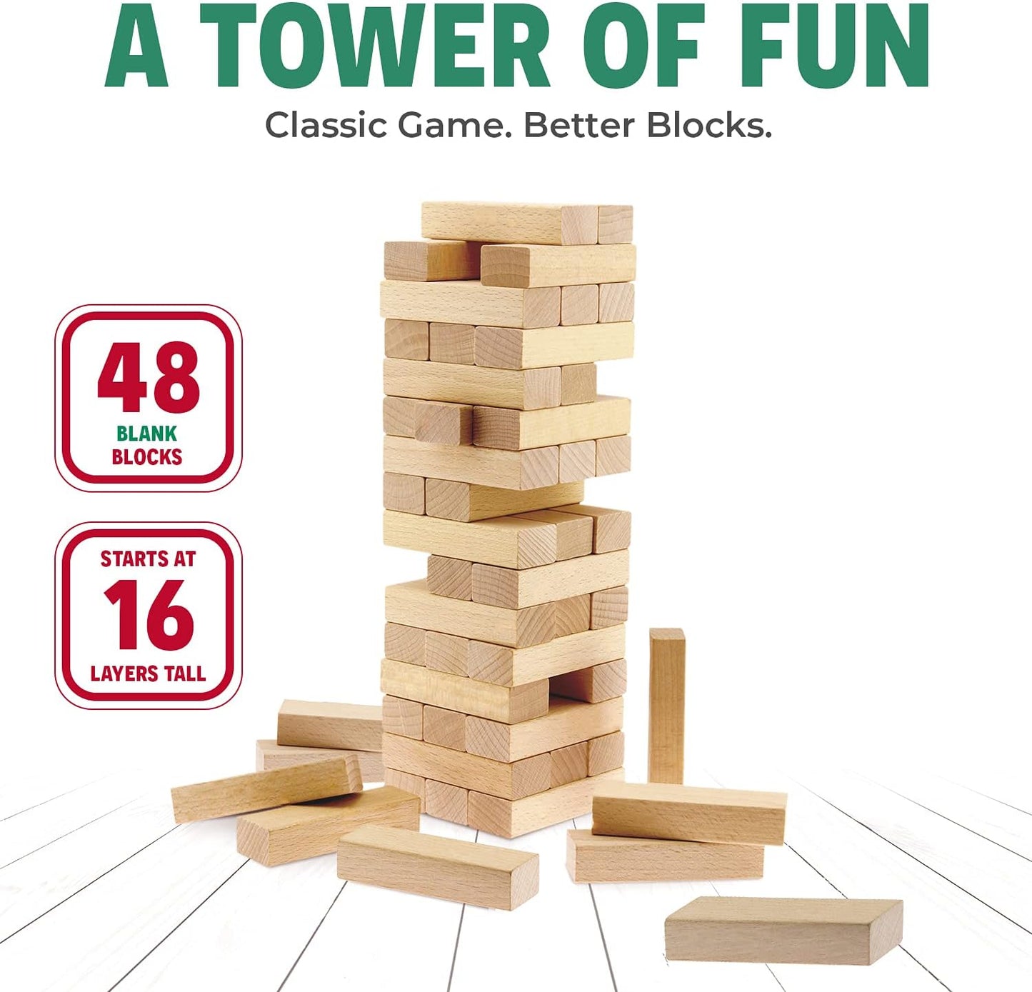 Timber Tower Wood Block Stacking Game – Original Edition (48 Pieces)