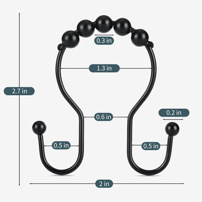 Shower Curtain Hooks,  Shower Curtain Rings, Black Shower Curtain Hooks Rust Proof, Smooth Gliding Metal Shower Curtain Rings Rust Proof, Double Shower Rings for Curtain, 12 Pcs, Black