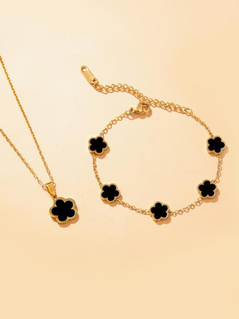 Women'S Elegant Flower Design Jewelry Set, Including Necklace & Bracelet, Luxury Jewelry, Trendy All-Match & Exquisite Jewelry for Birthday Gift for Back to School, 2024 Fall Jewelry