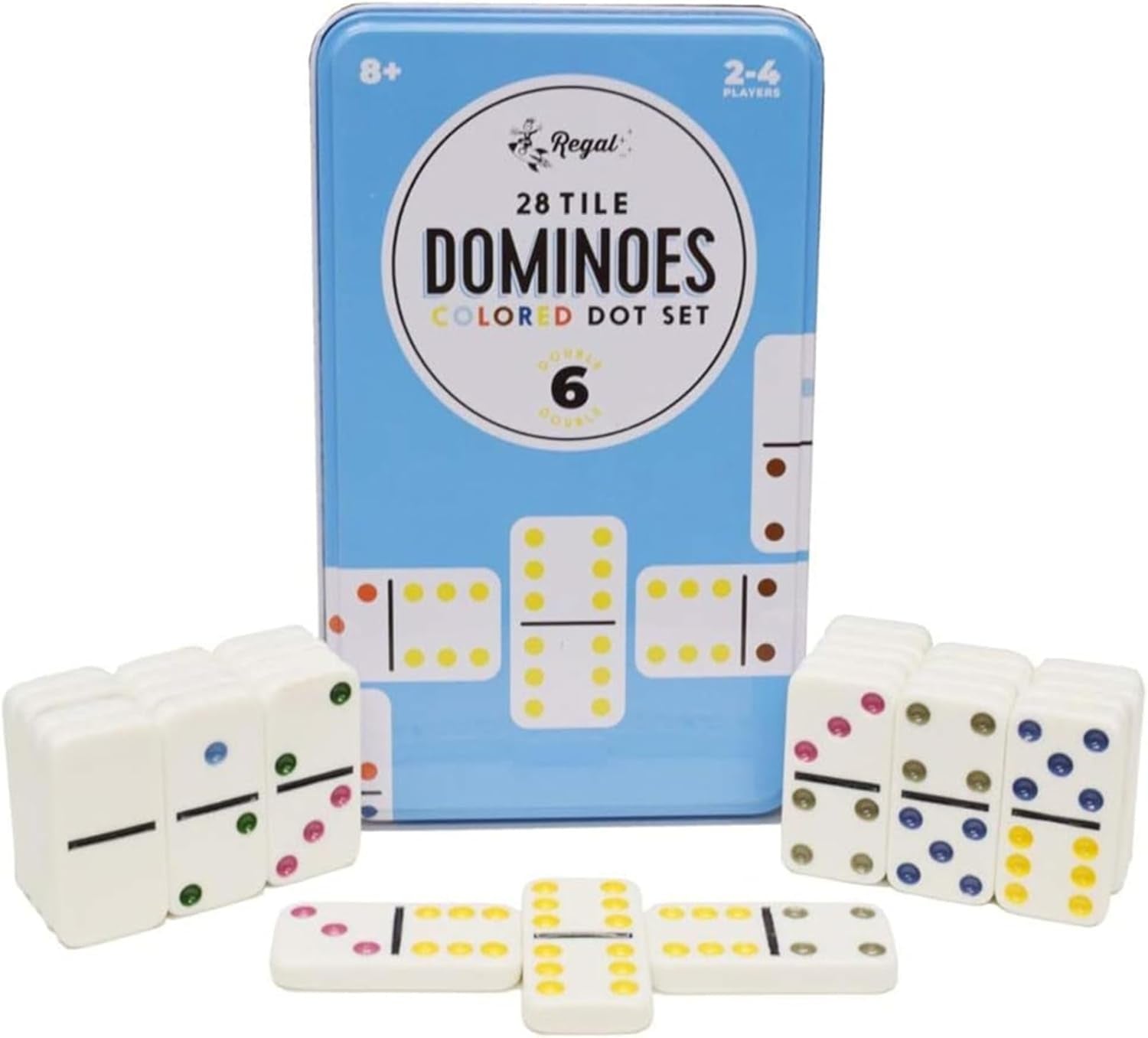 Double 6 Dominoes Set for Adults & Kids - Classic Domino Game with 28 Tiles Colored Dots - 2 or 4 Player Games & Ideal for Family Fun Game Night and Travel (Ages 8+)