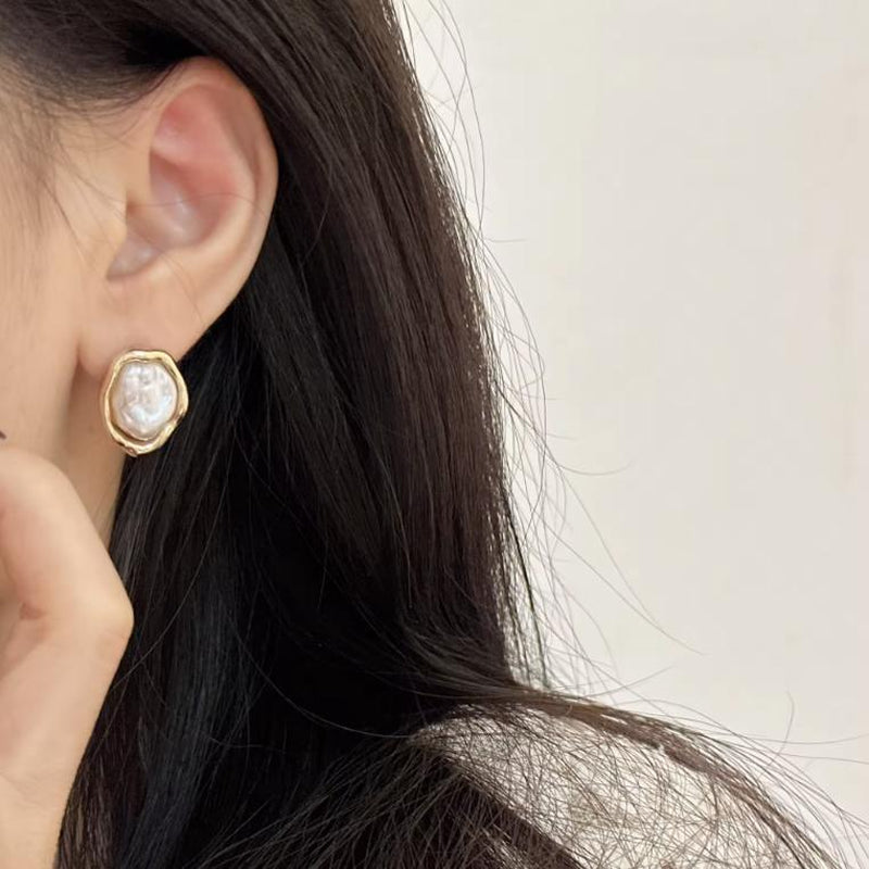 SOQ Fashion Jewelry Earrings,Stud Jewelry Metal Earrings Gold Plated Pearl Stud Earrings Stainlesssteel Jewelry Jewels