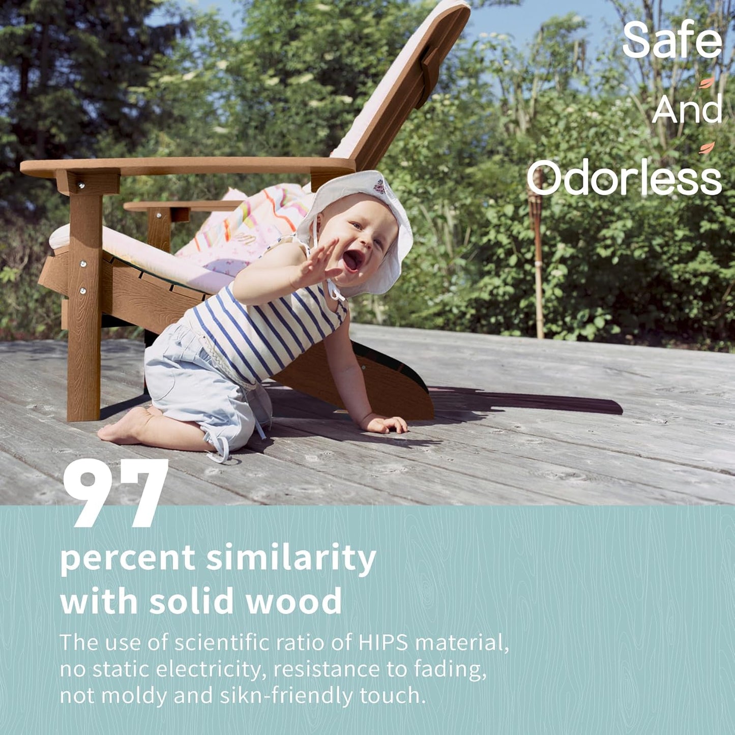 Adirondack Chairs Set of 8: Outdoor Chair HIPS Plastic Adirondack Chairs - Patio Chairs with Wood Texture - Lawn Fire Pit Deck Porch Garden Chairs for Adults (Teak)