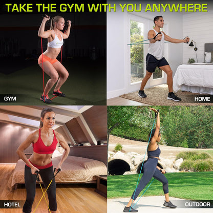 Single Stackable Resistance Bands with Door Anchor and Exercise Guide, 16-20 LB, Heavy Duty Fitness Tube for Full-Body Exercises and Home Workouts, Black