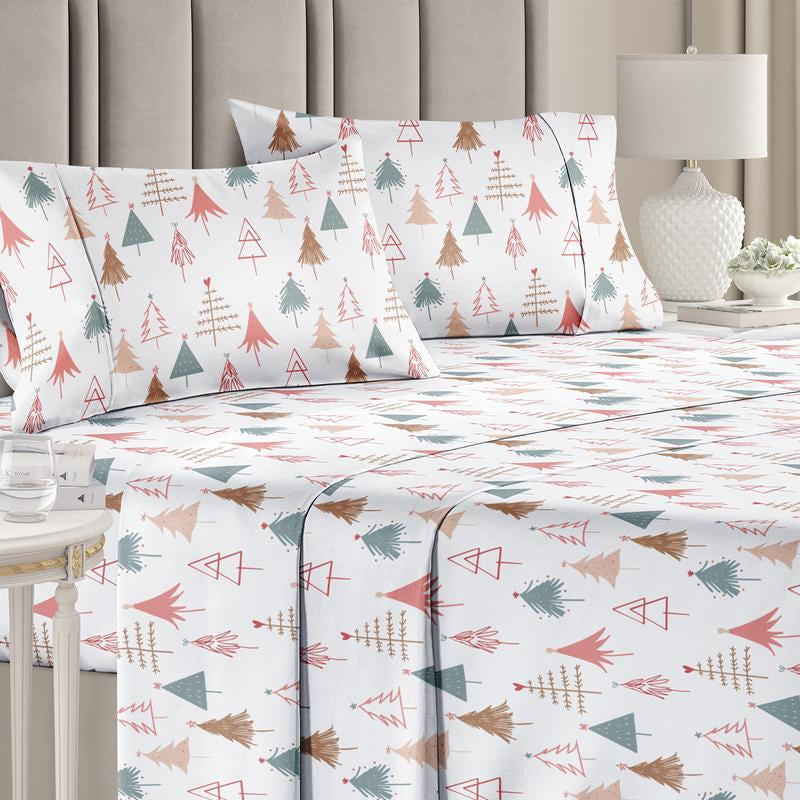 CGK Holiday 4-Piece Sheet Set – Soft Microfiber Bedding, Deep Pocket Wrinkle-Free Festive Christmas Sheets, Trees, Candy Canes, Reindeers