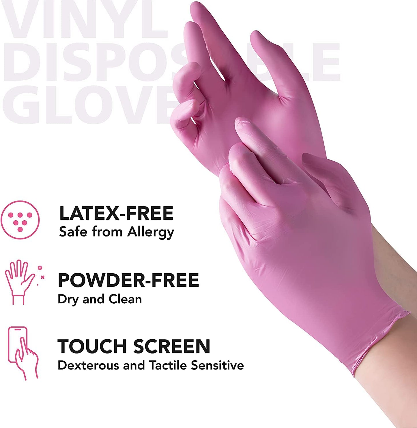 Disposable Gloves for Women, Pink Vinyl Gloves Disposable Latex Free for Cooking, Food Prep, Cleaning, Hair Dye, Tattoo, Medium Duty, Touch Screen, Small, 100 Pack