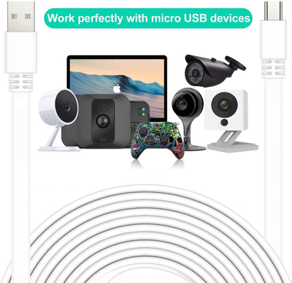 Wyze Cam V4 Extension Cable 20Ft(2Pack),Usb to Micro USB Cable Power Cord Flat Long for WYZE Cam OG,V3,V3 Pro,Blink Outdoor 3Rd Gen,Xt,Mini,Indoor Security Camera Waterproof Charging Wire