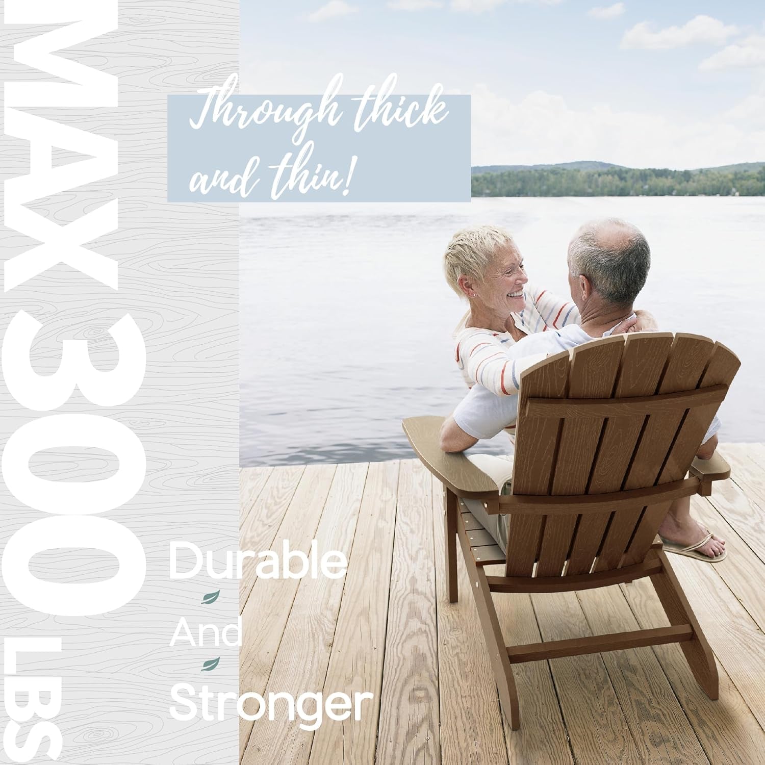 Adirondack Chairs Set of 8: Outdoor Chair HIPS Plastic Adirondack Chairs - Patio Chairs with Wood Texture - Lawn Fire Pit Deck Porch Garden Chairs for Adults (Teak)