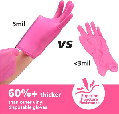 Disposable Gloves for Women, Pink Vinyl Gloves Disposable Latex Free for Cooking, Food Prep, Cleaning, Hair Dye, Tattoo, Medium Duty, Touch Screen, Small, 100 Pack