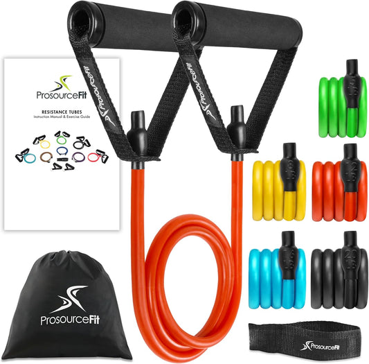 Single Stackable Resistance Bands with Door Anchor and Exercise Guide, 16-20 LB, Heavy Duty Fitness Tube for Full-Body Exercises and Home Workouts, Black