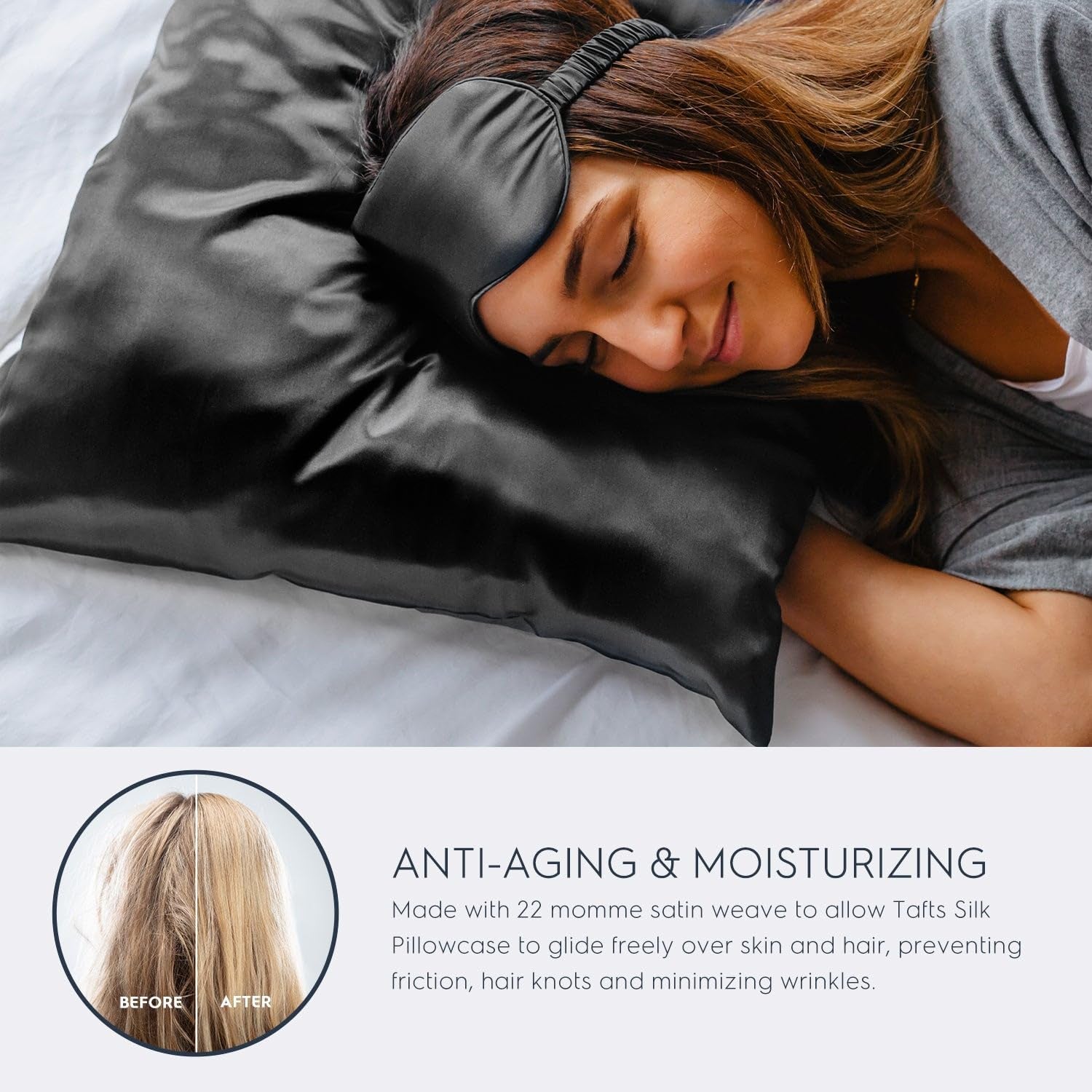 22Mm 100% Pure Mulberry 6A Silk Pillowcase for Hair & Skin with Envelope Closure, No Zipper, Cooling, Natural, Organic, Double Sided Pillow Case (Charcoal, King 20"X36", 22 Momme 1Pc)