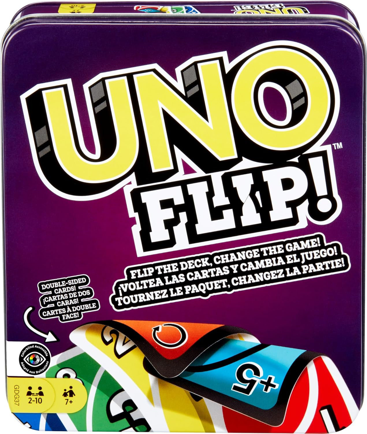 UNO FLIP! Card Game in Storage & Travel Tin, Color Blind Accessible Deck for Kids, Adults & Family Nights & Parties (Amazon Exclusive)