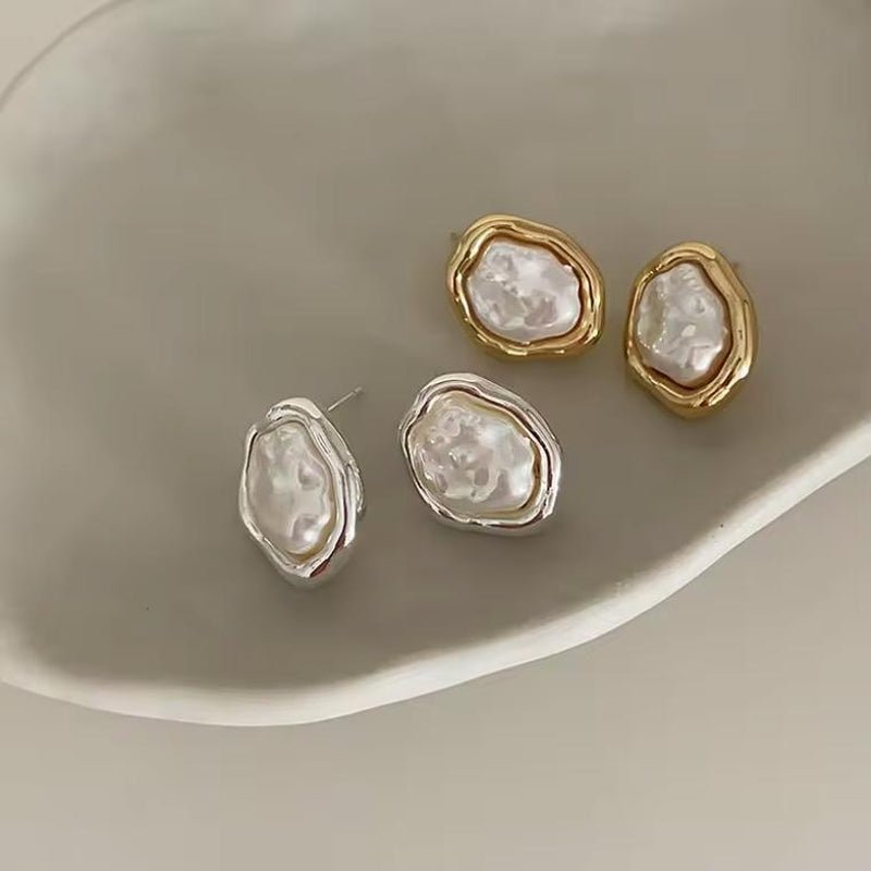 SOQ Fashion Jewelry Earrings,Stud Jewelry Metal Earrings Gold Plated Pearl Stud Earrings Stainlesssteel Jewelry Jewels