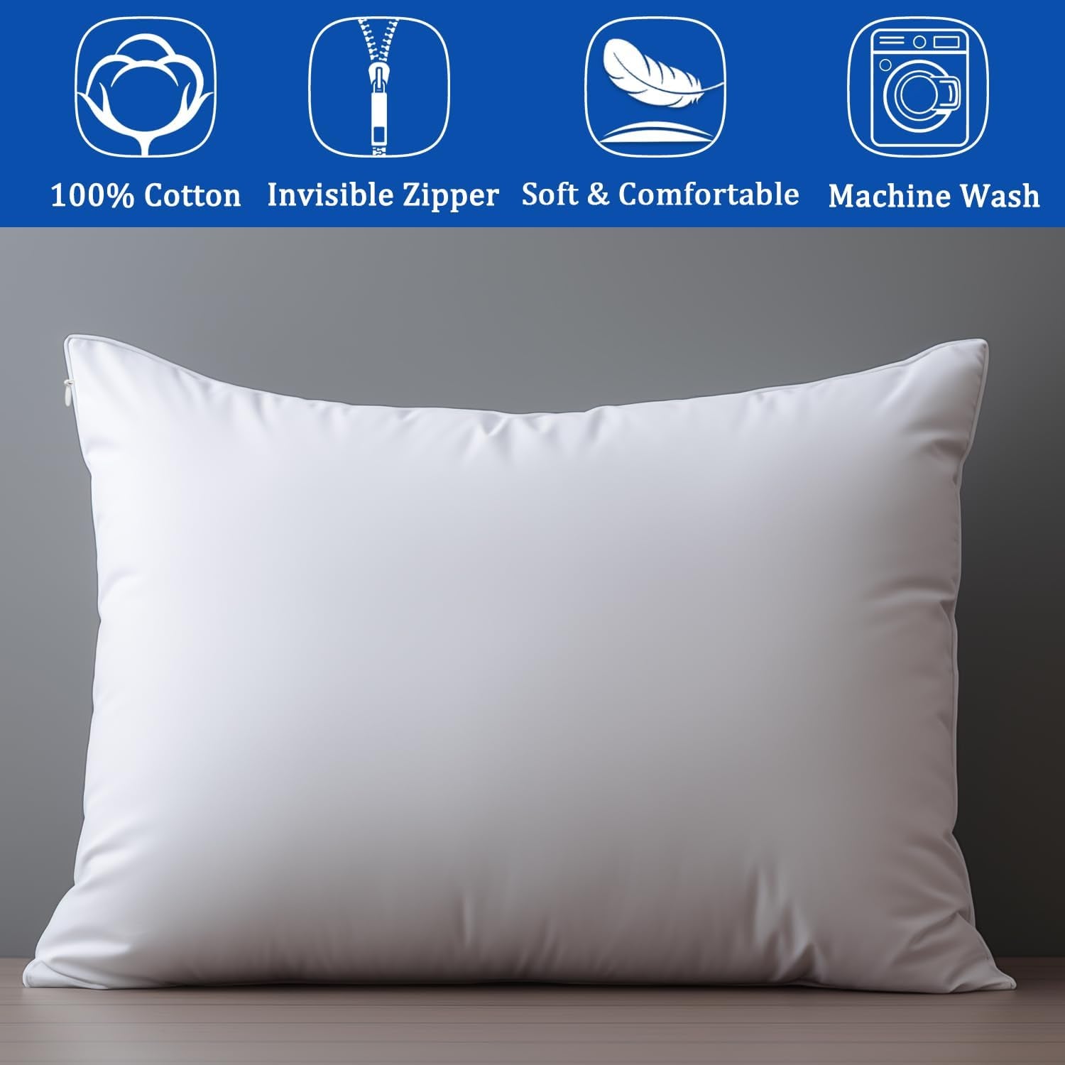 Pillow Cases Queen Size-100% Cotton Pillowcase Covers with Zipper Hidden, Breathable & Ultra Soft/Pillow Covers for Easy Care, 2 Pack/White