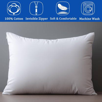 Pillow Cases Queen Size-100% Cotton Pillowcase Covers with Zipper Hidden, Breathable & Ultra Soft/Pillow Covers for Easy Care, 2 Pack/White