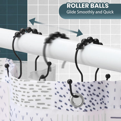 Shower Curtain Hooks,  Shower Curtain Rings, Black Shower Curtain Hooks Rust Proof, Smooth Gliding Metal Shower Curtain Rings Rust Proof, Double Shower Rings for Curtain, 12 Pcs, Black