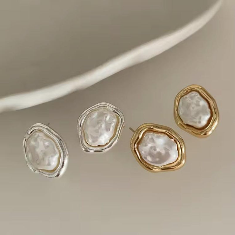 SOQ Fashion Jewelry Earrings,Stud Jewelry Metal Earrings Gold Plated Pearl Stud Earrings Stainlesssteel Jewelry Jewels