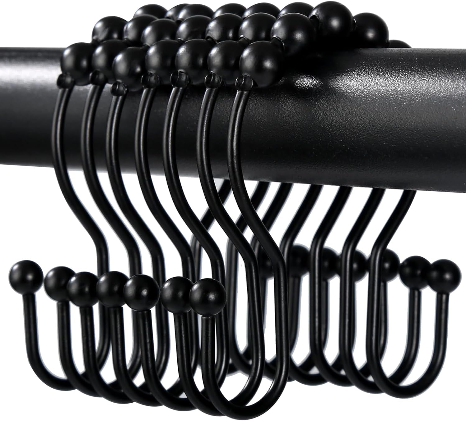 Shower Curtain Hooks,  Shower Curtain Rings, Black Shower Curtain Hooks Rust Proof, Smooth Gliding Metal Shower Curtain Rings Rust Proof, Double Shower Rings for Curtain, 12 Pcs, Black