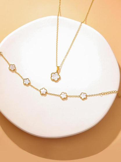 Women'S Elegant Flower Design Jewelry Set, Including Necklace & Bracelet, Luxury Jewelry, Trendy All-Match & Exquisite Jewelry for Birthday Gift for Back to School, 2024 Fall Jewelry