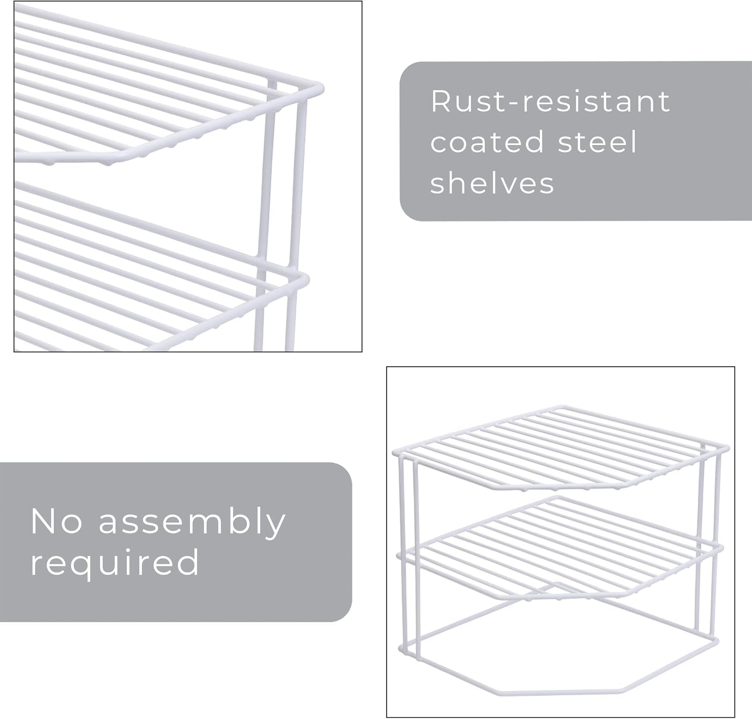 3-Tier Kitchen Corner Shelf Rack - Steel Metal Wire - Rust Resistant - Plates, Dishes, Cabinet & Pantry Organizer - Kitchen Organization (9 X 8 Inch) [White]