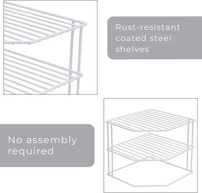 3-Tier Kitchen Corner Shelf Rack - Steel Metal Wire - Rust Resistant - Plates, Dishes, Cabinet & Pantry Organizer - Kitchen Organization (9 X 8 Inch) [White]