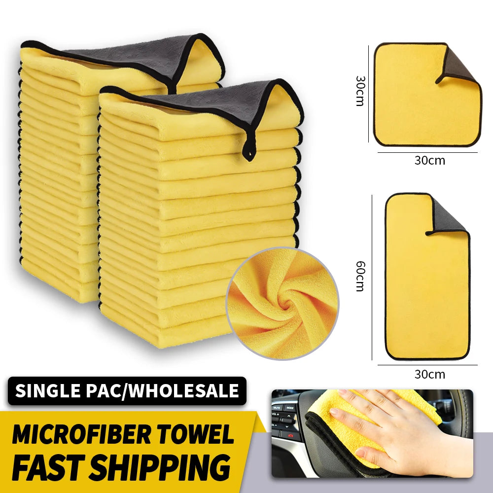 3/5/10Pcs Car Wash Microfiber Towel 30X30/60Cm Car Cleaning Drying Cloth Hemming Car Care Cloth Detailing Car Wash Towel